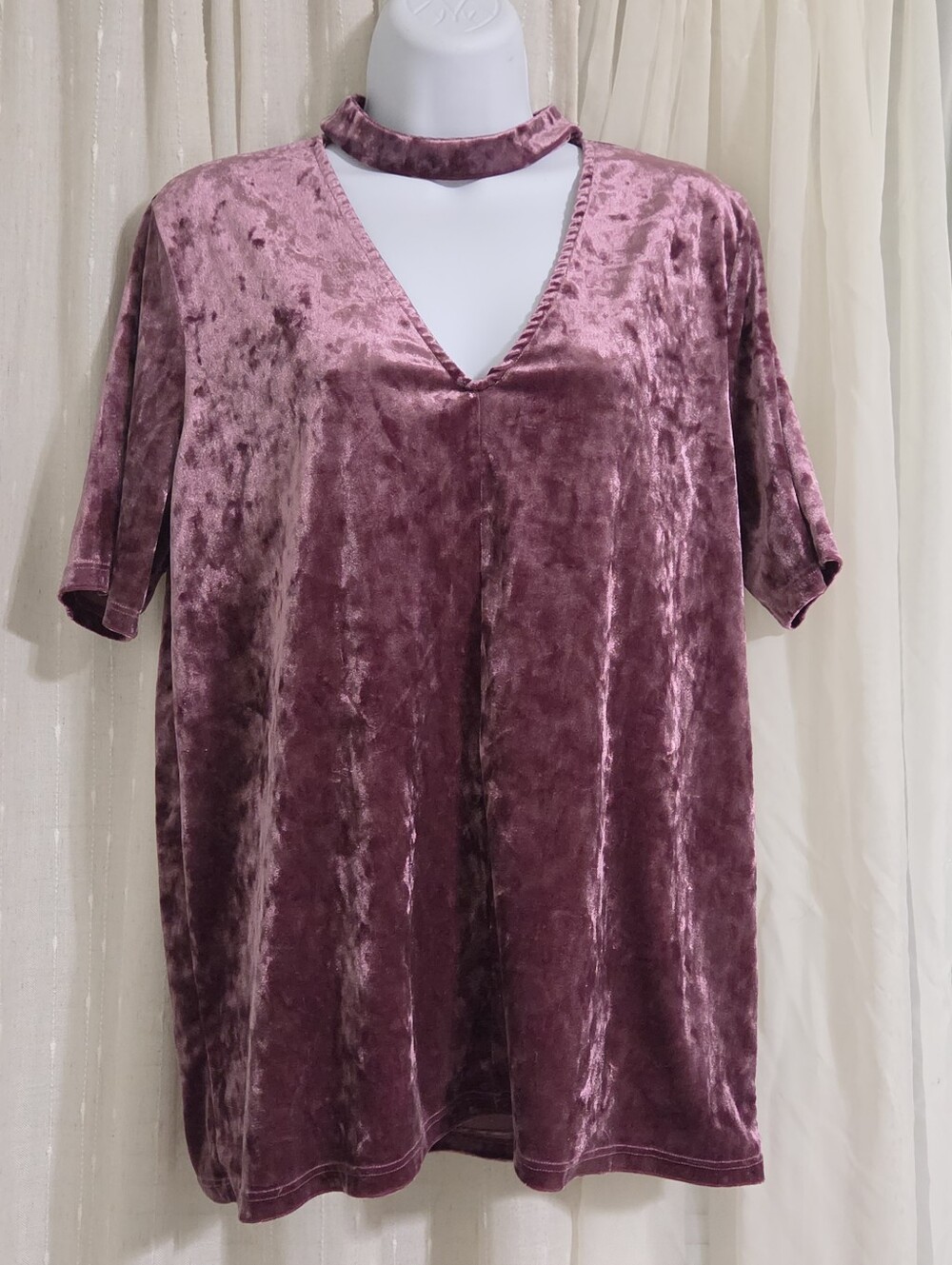 ✨️ 3 FOR $25 Hummimgbird Velvet Choker V-Neck Tunic Top in Dusty Mauve